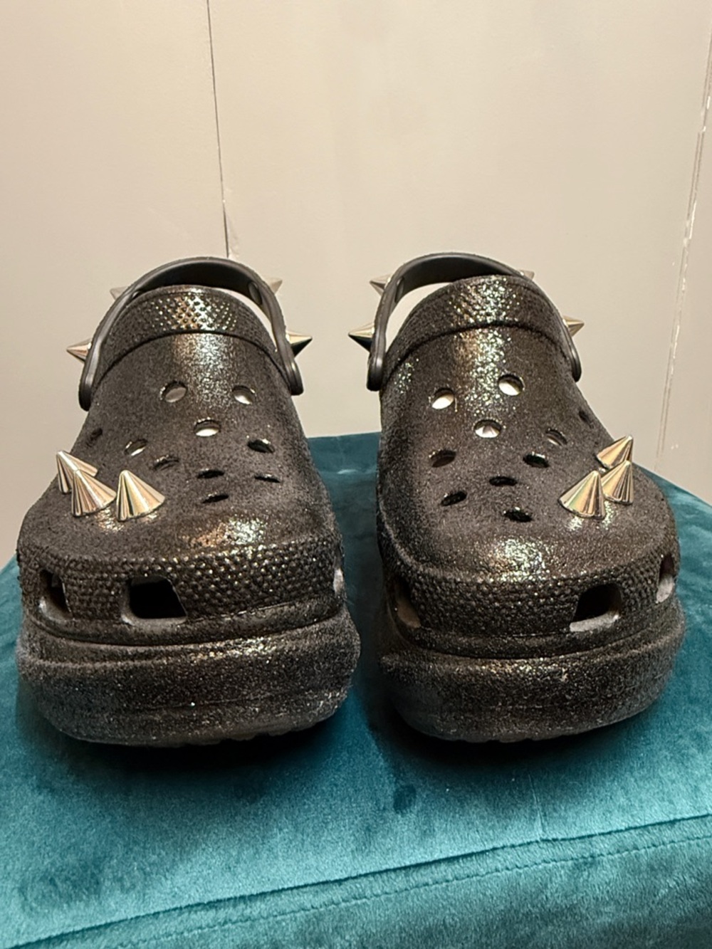 Black Crocs Classic Bae Glitter stud clog